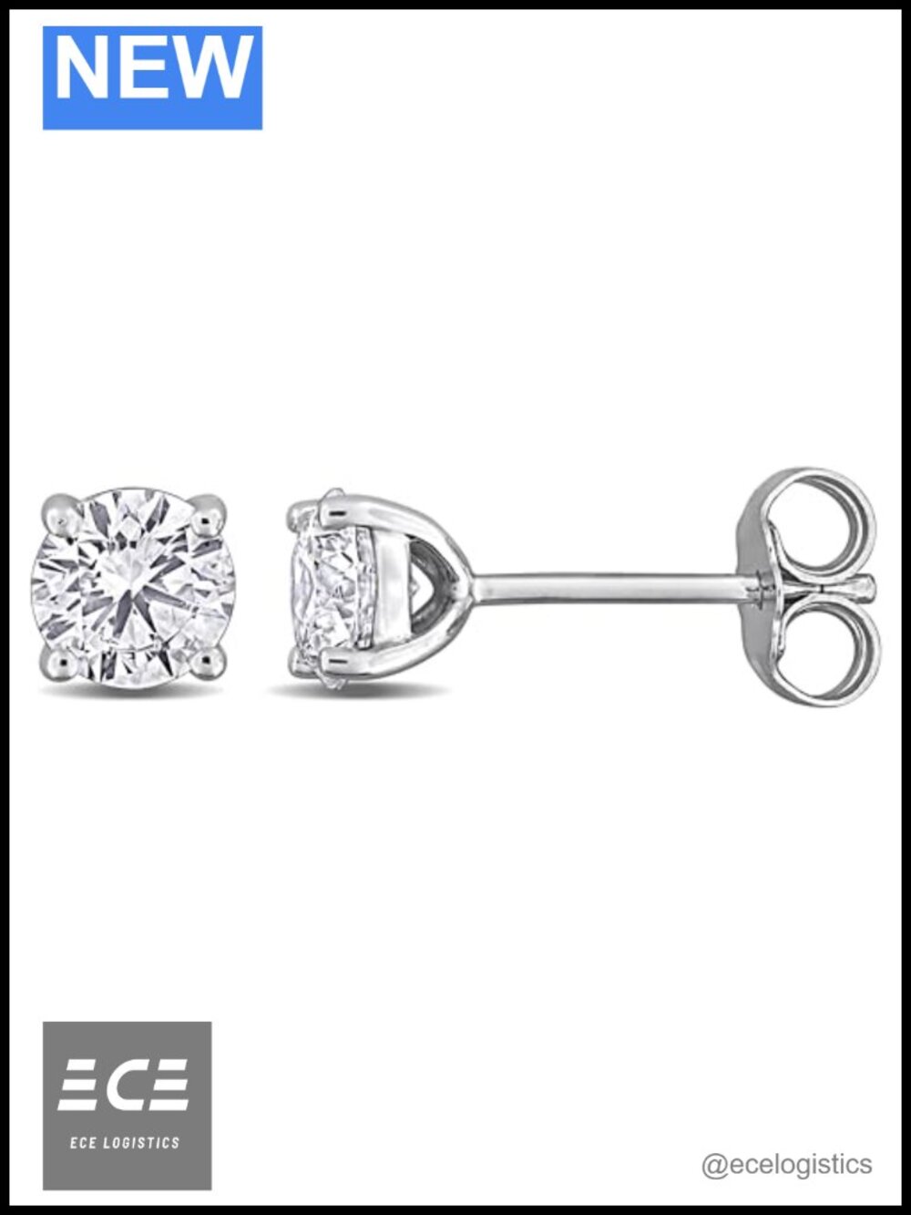 Lab-Grown Diamond Solitaire Stud Earrings 925 Sterling Silver 1 CT